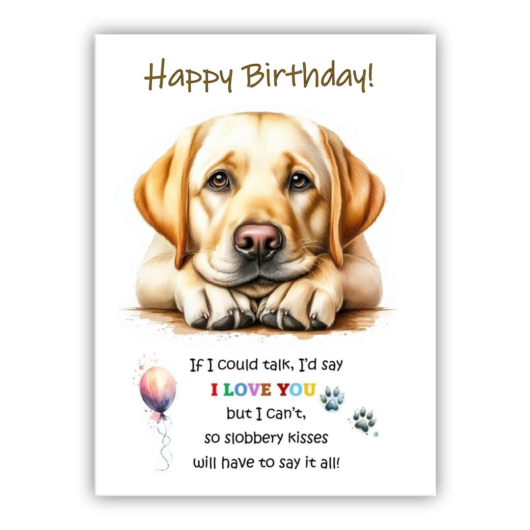 Dog Lovers Birthday Card. Yellow Labrador Birthday Card from the dog to the owner, Mum, Dad, Mummy, Daddy, Mother, Father. (Yellow Labrador)