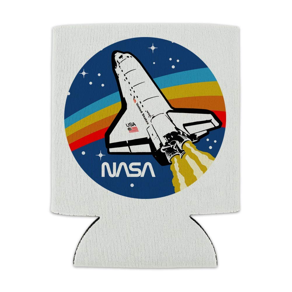 NASA Logo Over Space Shuttle with Rainbow Can Cooler - Drink Sleeve Hugger Collapsible Insulator - Beverage Insulated Holder