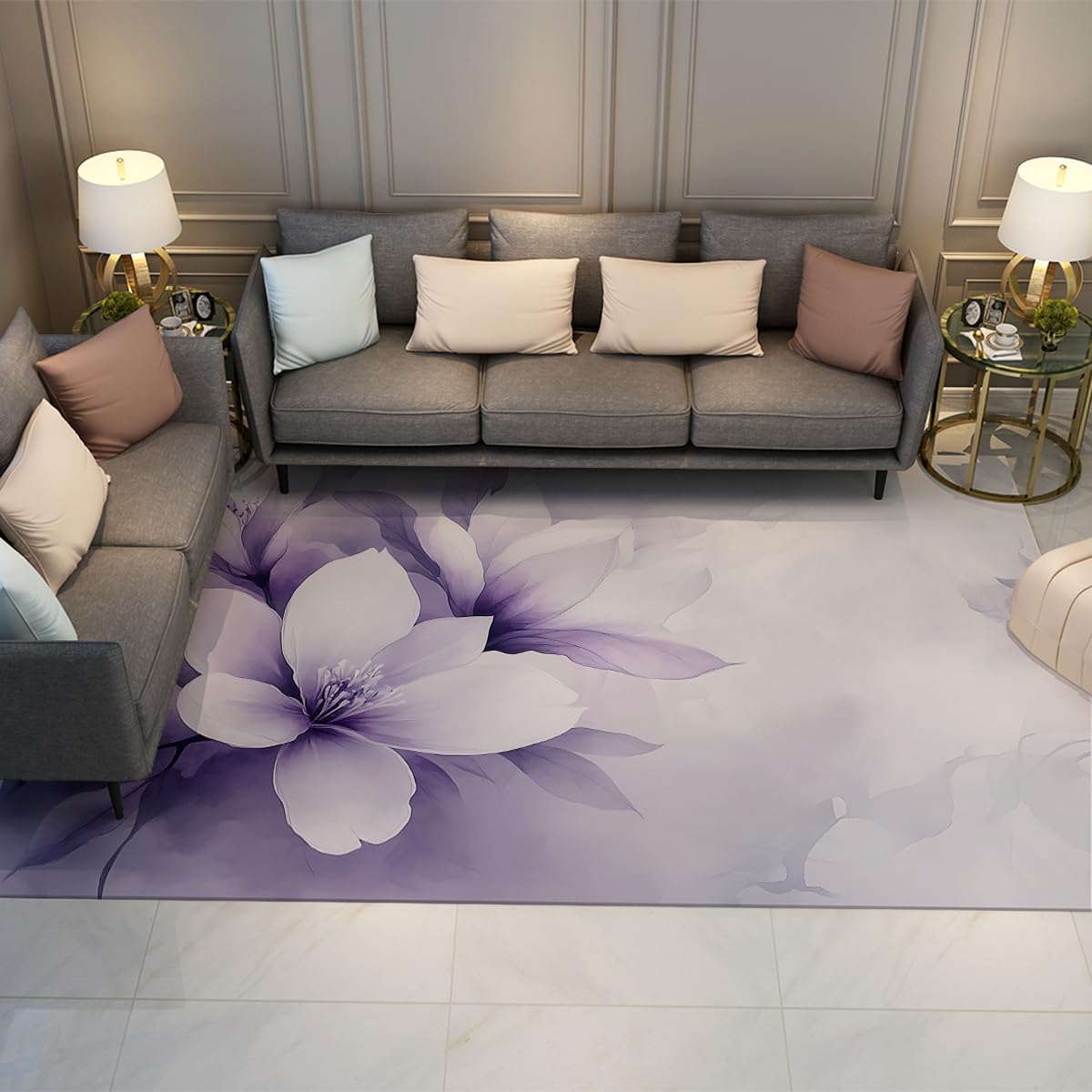Tapis de Sol Antidérapant Violet 180x270cm Tapis Grand Salon Poils Bas