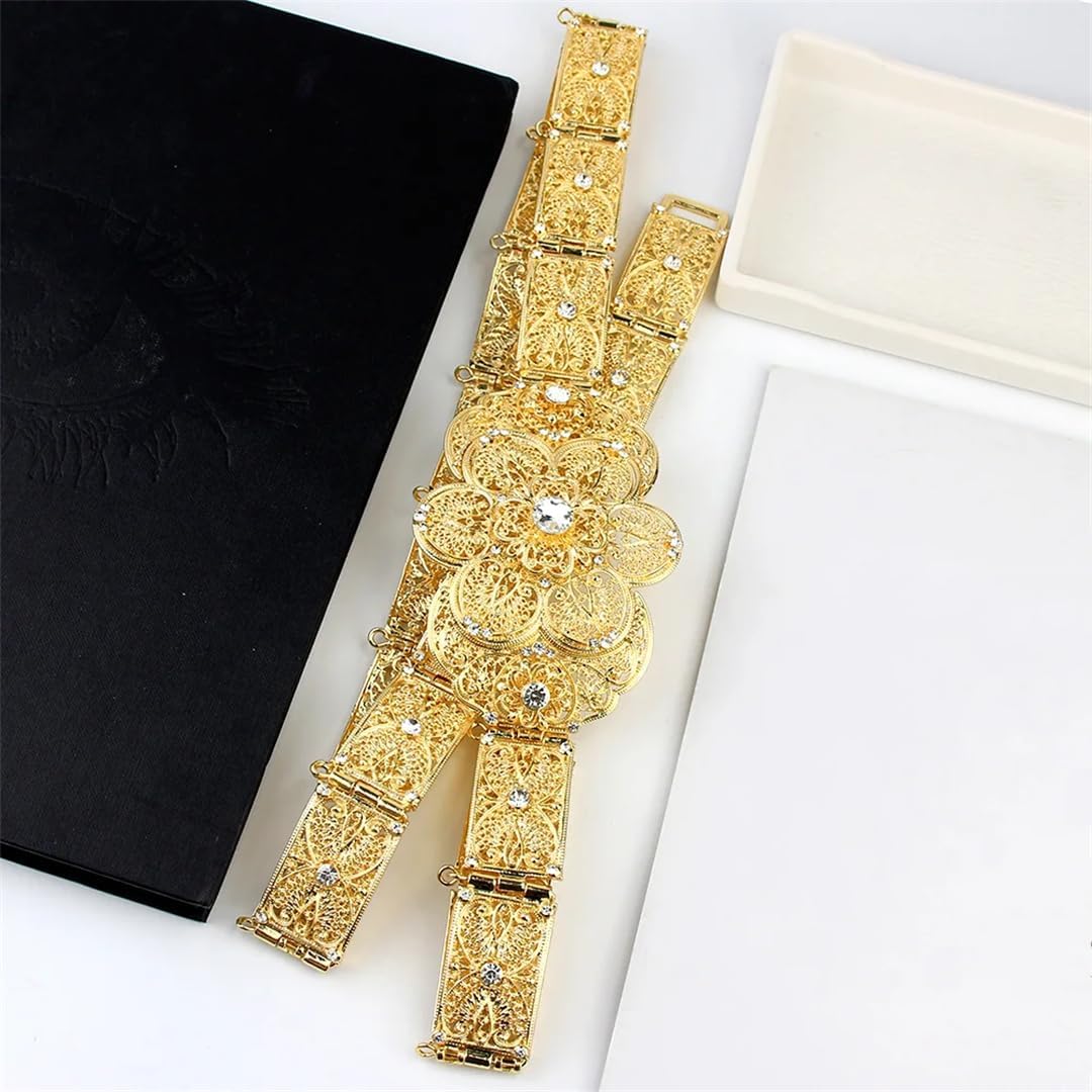 Women’S Vintage Gold Silver Flower Waist Chain Adjustable Caftan Belt Belly Jewelry For Wedding Party Gift