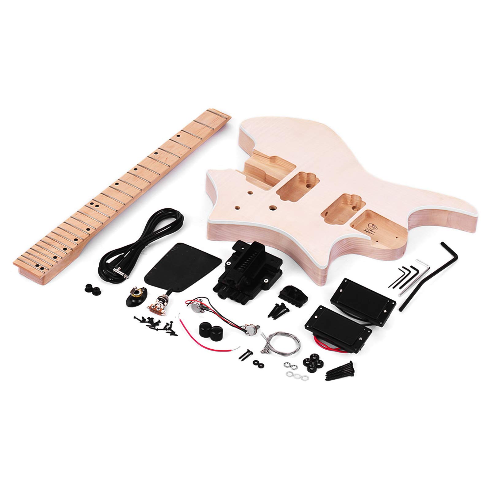 lilistore Unfinished DIY Electric Guitar Kit Basswood Body Maple Wood Fingerd Guitar Neck Without Headstock