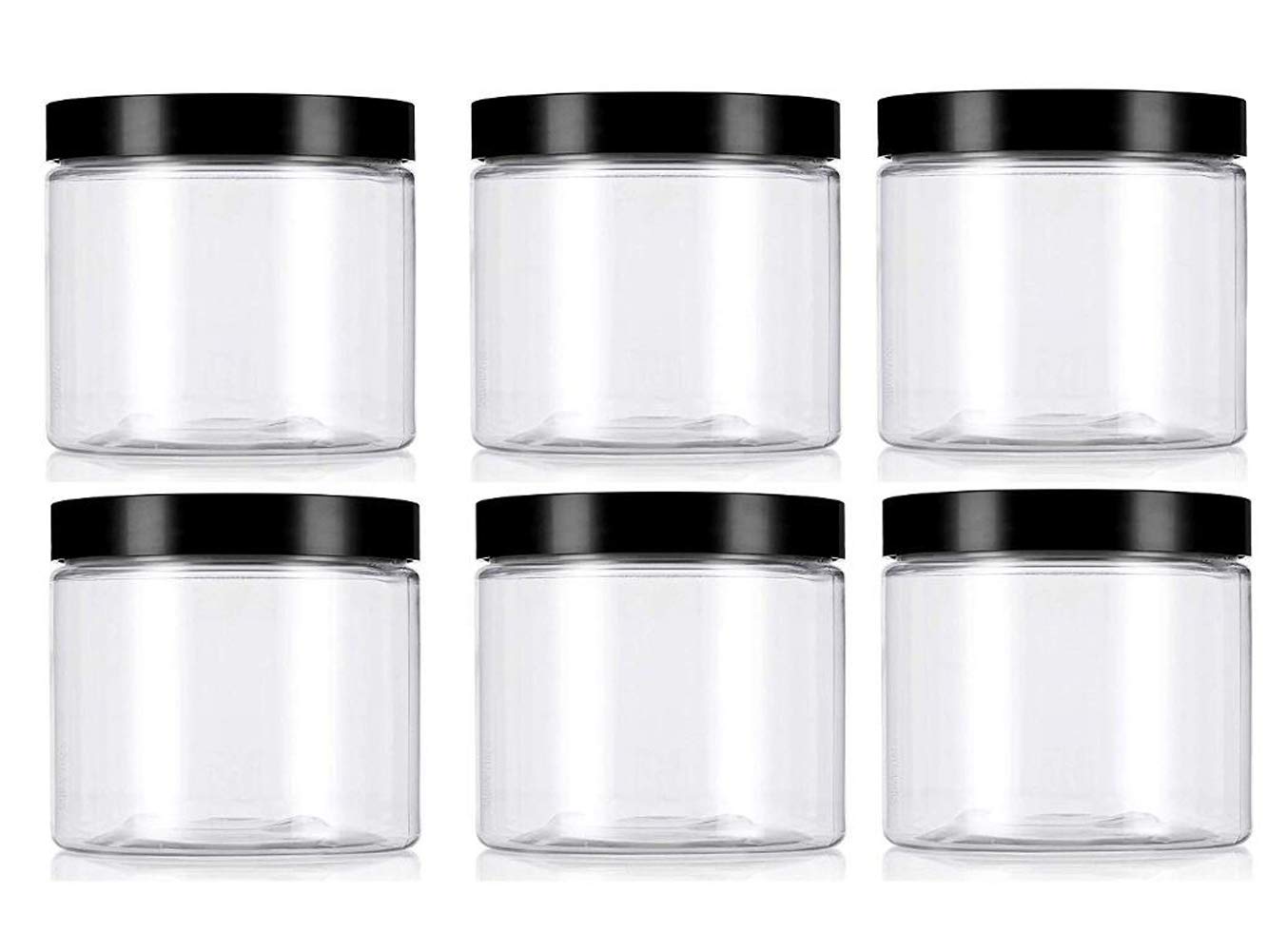 erioctry Clear 8Oz / 250g PET Plastic Refillable Jars Empty Cosmetic Containers Cases with Black Lid Cream Lotion Box Ointments Bottle Food Bottle Makeup Pot Jar (6 Pack)