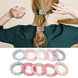 10 Piece Spiral Hair Ties For Thick Hair, Coil Elastics Hair Ties, Multicolor Medium Spiral, No Crease Hair Coils, Telephone Cord Plastic For Women And Girls (Wave Point Matte)