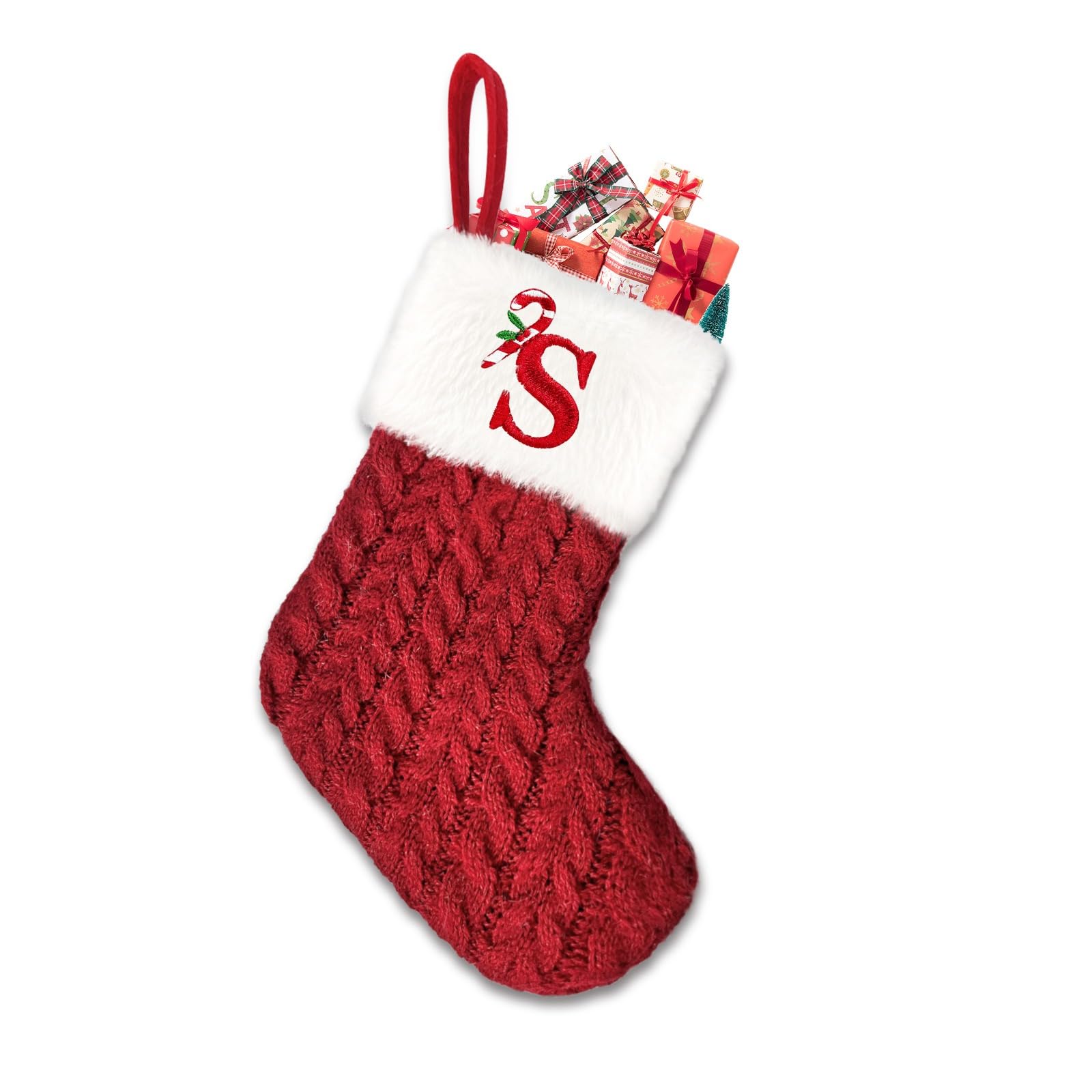 Urijk Monogram Christmas Stockings Personalised Christmas Stockings with Letters Red Velvet Embroidered Stocking Classic Xmas Stockings Fireplace Hanging Ornament Tree Decorations Xmas Decor 20CM-S
