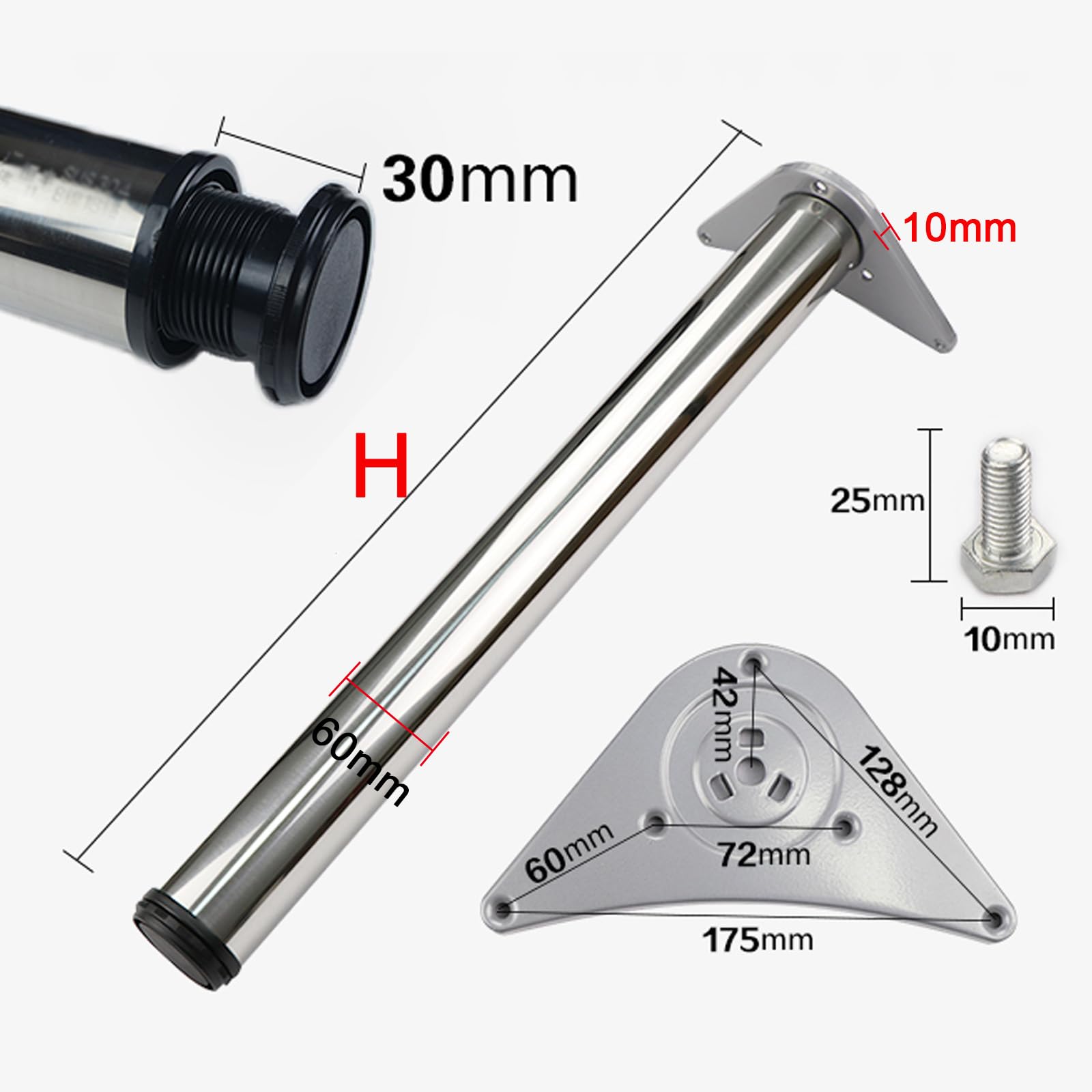 Patas de mesa de aluminio ajustables, patas metálicas de altura regulable para muebles, de acero inoxidable resistente para soportes de TV, armarios, mesas de comedor y escritorios (alto: 50 cm)