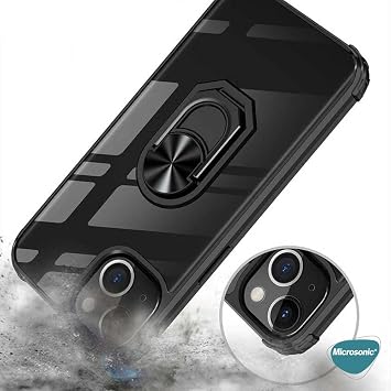 Microsonic Apple iPhone 14 için Kılıf Grande Clear Ring Holder Siyah [iPhone 14 ile Uyumlu Kılıf - Siyah]