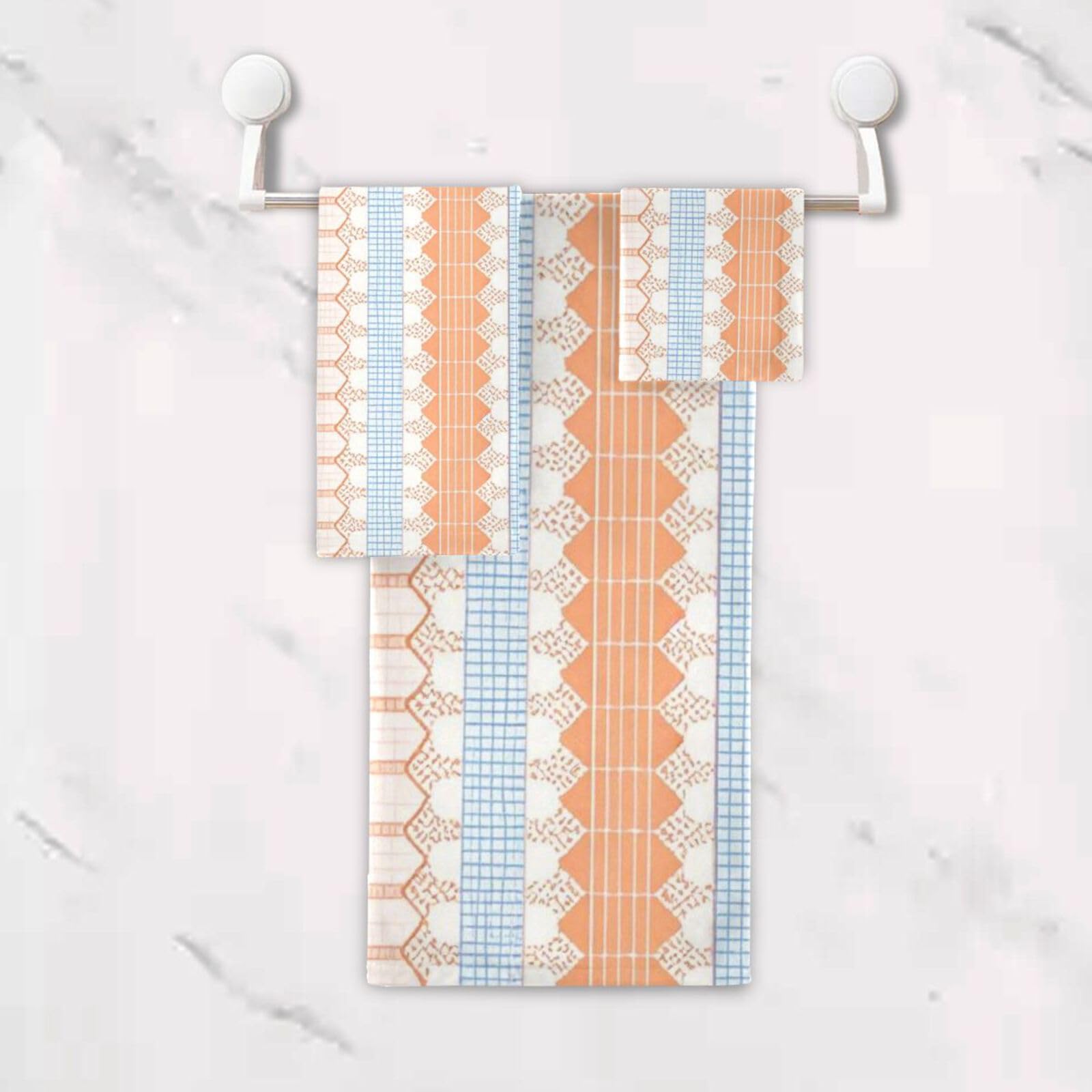 Arancione Carino Pizzo Strisce Doccia Asciugamani Viso Set 3 Pezzi, 1 Asciugamano da Bagno 1 Asciugamano 1 Panno per il corpo viso Bagno