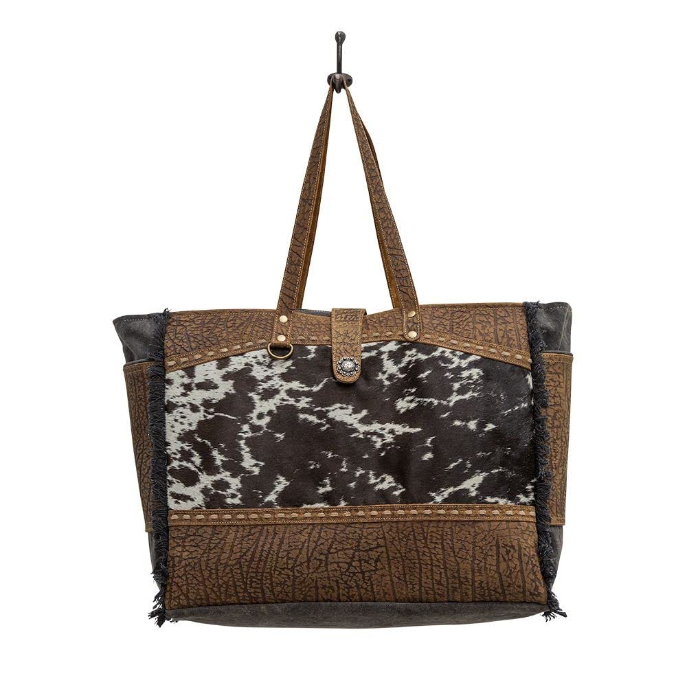 Western Leder Weekender Tasche für Damen – Baumwolle & Upcyceltes Canvas Boho Schultertasche, Asche