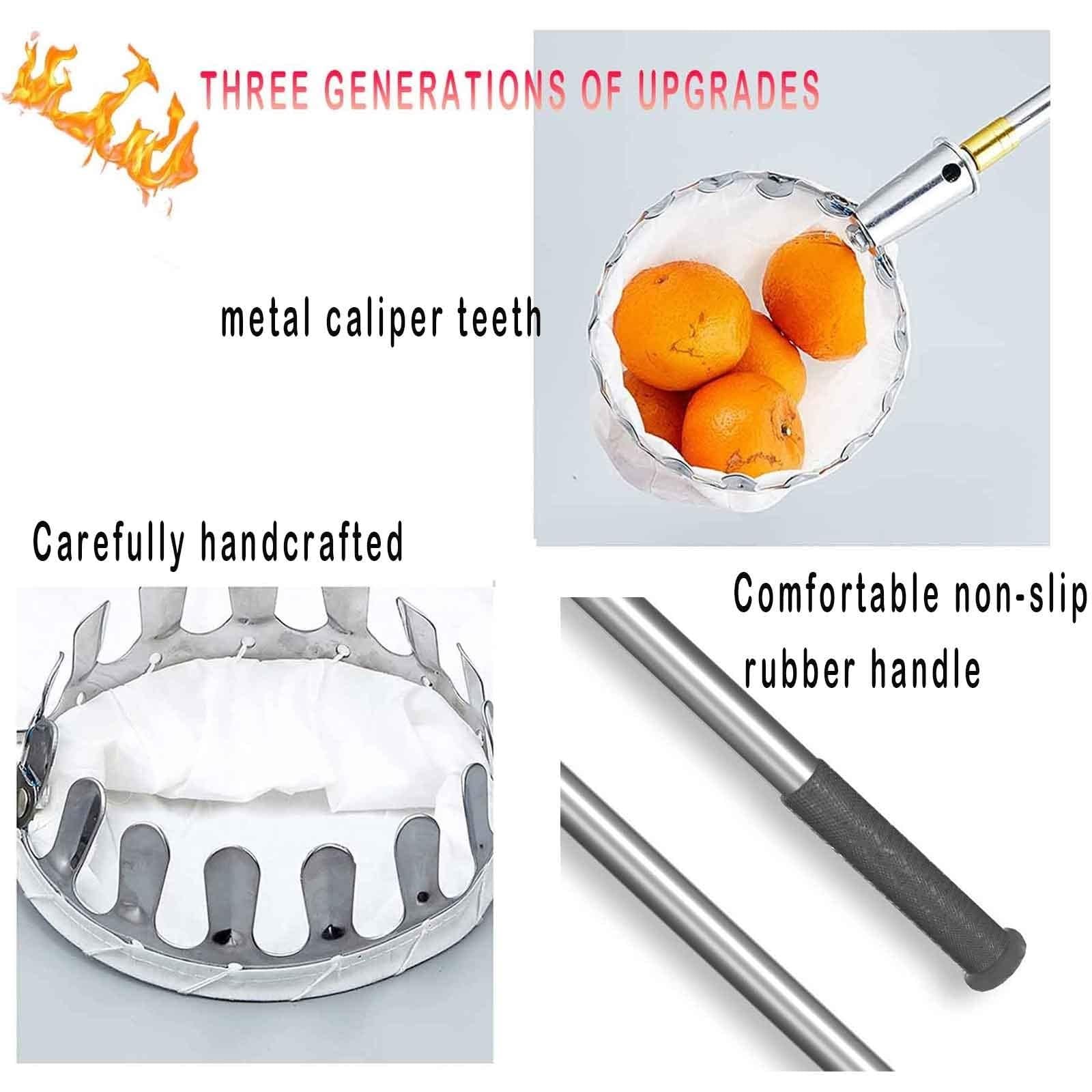Recolector de Frutas Telescopico Extensible, 2-7M，Dientes de Calibre de Metal, Poste de Conexión de Acero Inoxidable Ligero, Recoger Frutas, Frutas Herramientas Recolectoras para Manzanas | 2m(6.6ft)