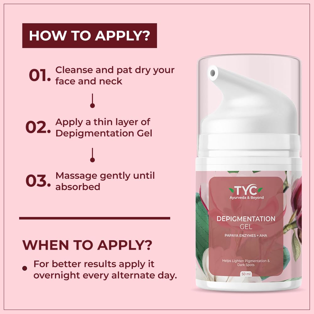 TYC - TRUST YOUR CHOICE Depigmentation Gel with 4% AHA and Papaya Enzymes, Reduces Pigmentation, Dark Spots, and Acne Marks, Glass Skin Effect, For Unisex, Pack of 1 (50 ml) 4