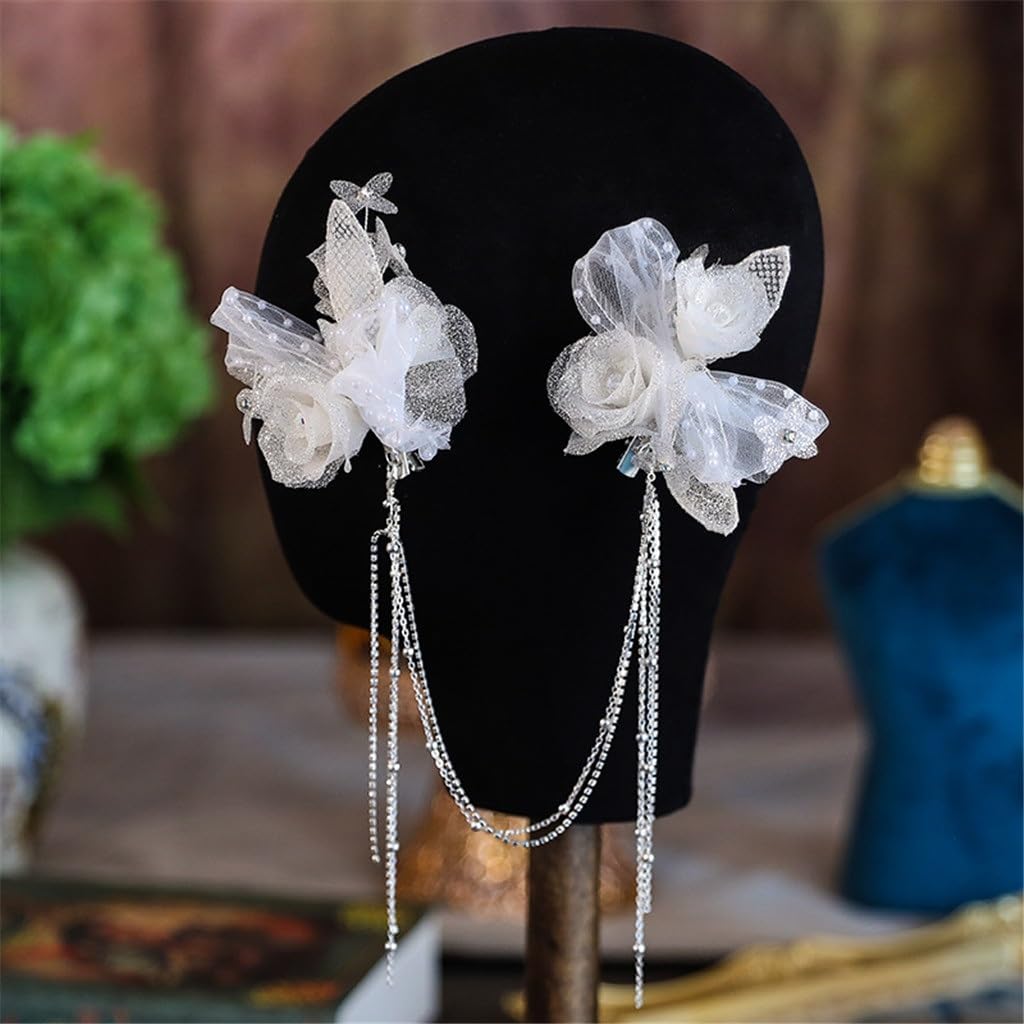 Bridal Headwear White Headflower Fringe Hair Clip Sen Tied Edge Wedding Dress Styling Accessories