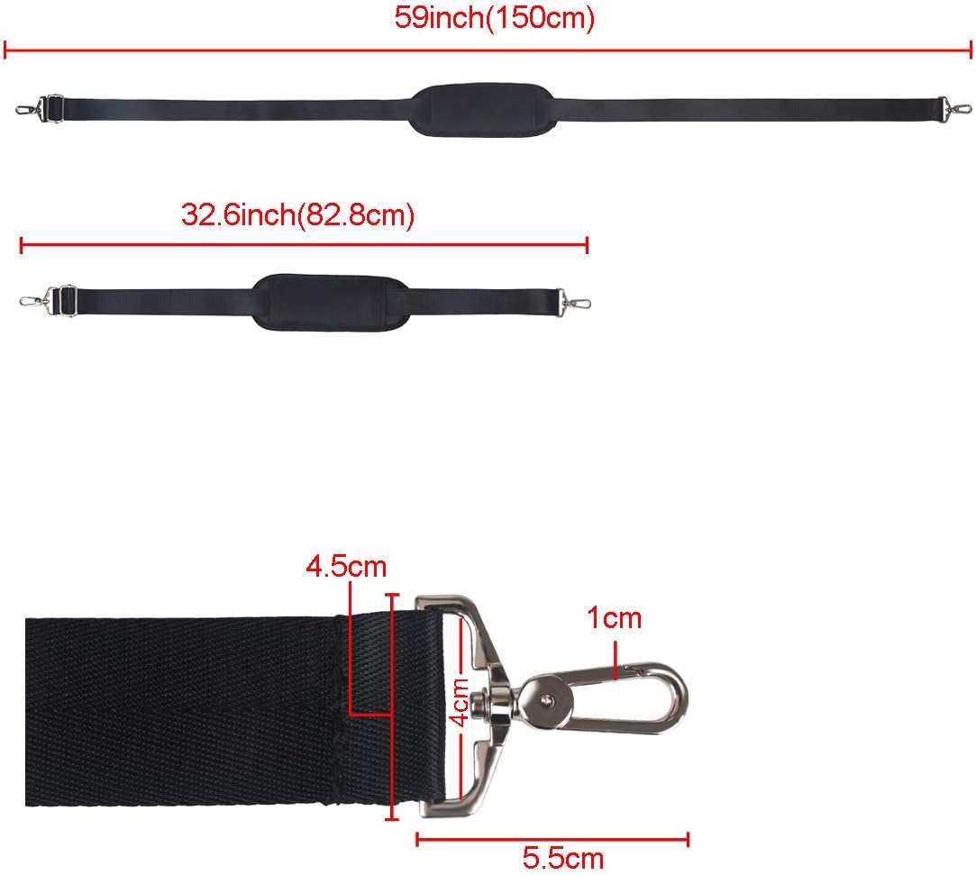 BOMKEE 59" Shoulder Strap Universal Replacement Adjustable Bag Straps with Metal Swivel Hooks Non-Slip Pad Bag Strap for Laptop, Camera, Duffle, Sports, Travel, Messenger Bags/Crossbody Bag (Black)