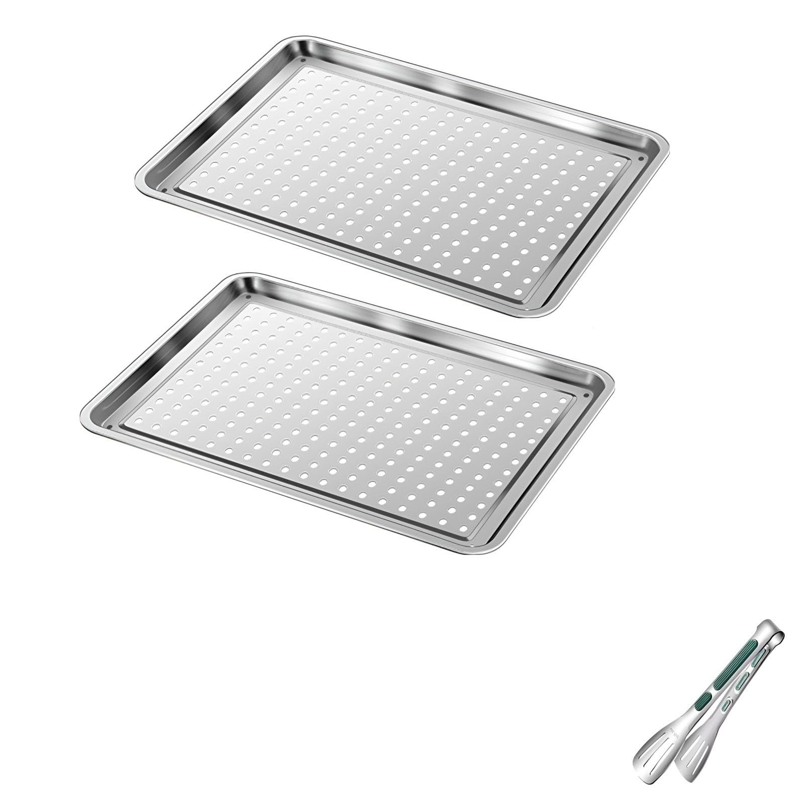 Set di 2 teglie da forno rettangolari in acciaio inox, per arrostire e servire, facili da pulire, ideali per una cucina sana (49,5 x 34,5 x 2 cm)