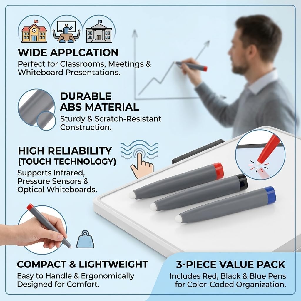 3pcs Pens, Interactive Whiteboard Pen for Smartboards, Pen Tablet for Whiteboard Multimedia Screen