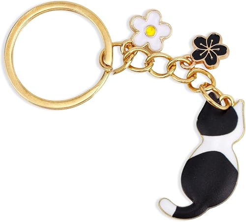 Mikovivi Llavero de Gato Adorable, Llavero con Flor Esmaltada Colgante para Bols