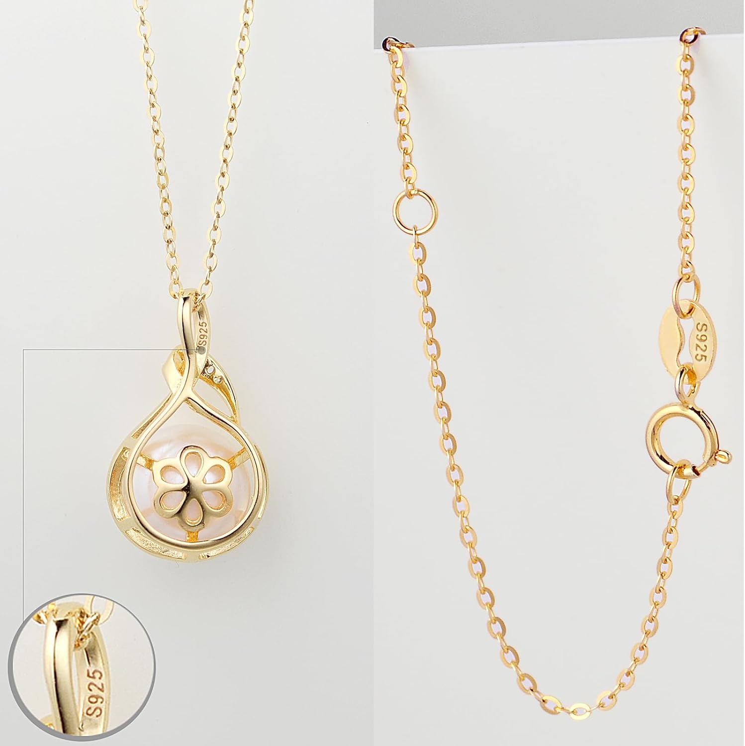 10mm Freshwater Cultured Pearl Pendant Necklaces 925 Sterling Silver Jewelry for Women 16-18 inch - Image 6