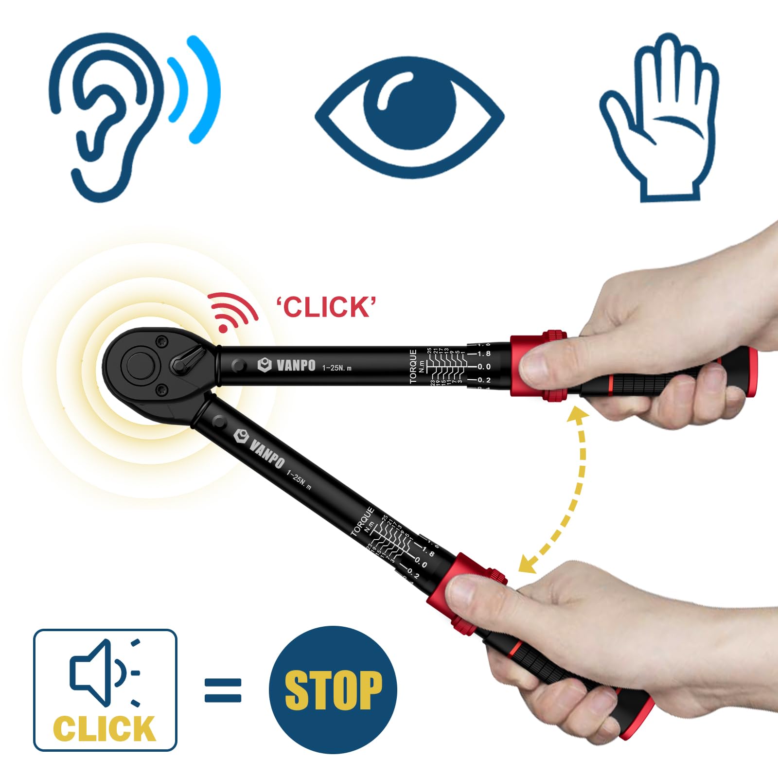 VANPO Clé Dynamométrique 1/4'', 1-25Nm pour Vélo, Précision ±3%, Kit D'entretien 49 Pièces avec Douilles Allen, Barre D'extension 75mm, Adaptateur 3/8'', Bits Adaptateur - 4