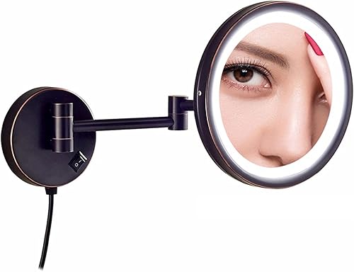 JUULUK Wall Mounted Makeup Mirror with Magnification 8 Inch Black 360 Extendable LED Lighted Shaving Vanity Mirrors Plug Powered5X Color 10x