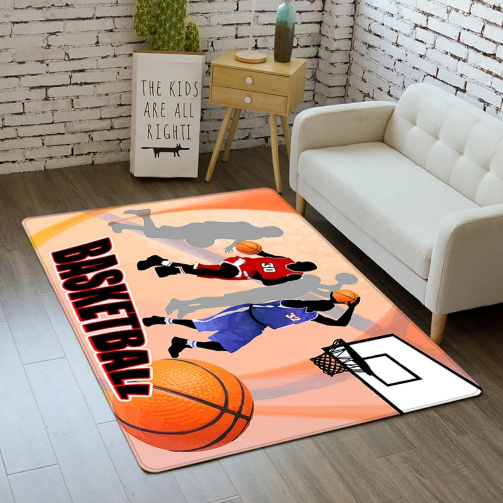 Basketball Teppich Cartoon 3D Sportler Druck Weich Flanell rutschfest Bodenmatte (Game Action,160x230cm)