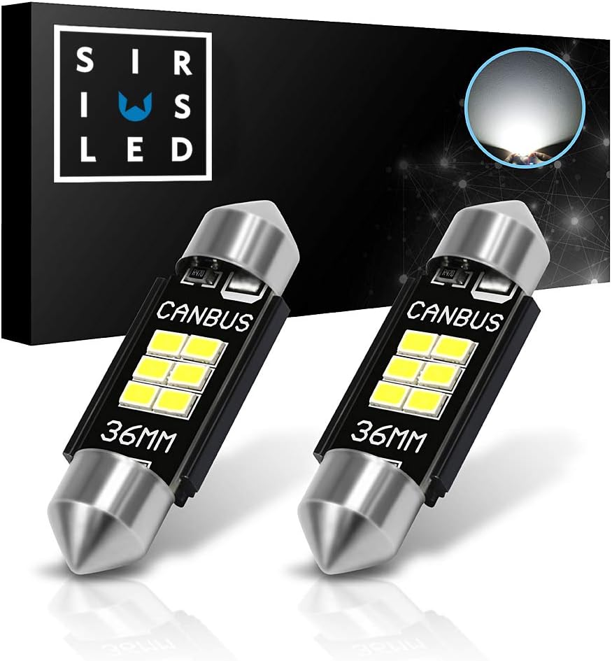 SIRIUSLED CB Extremely Bright 400 Lumens 3020 Chipset Canbus Error Free LED Bulbs for Interior Car Lights License Plate Trunk Side Marker Courtesy 1.50” 36MM Festoon 6418 DE3425 White 6000K