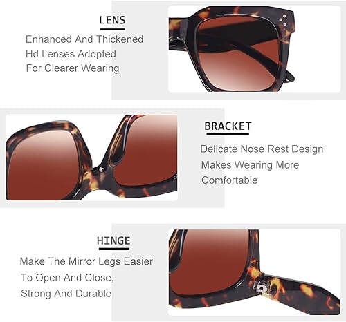 Miniatura 3 de lentes de sol vintage para mujer de gran tamaño, diseño cuadrado de lujo, lentes de sol UV400 protección con lente plana