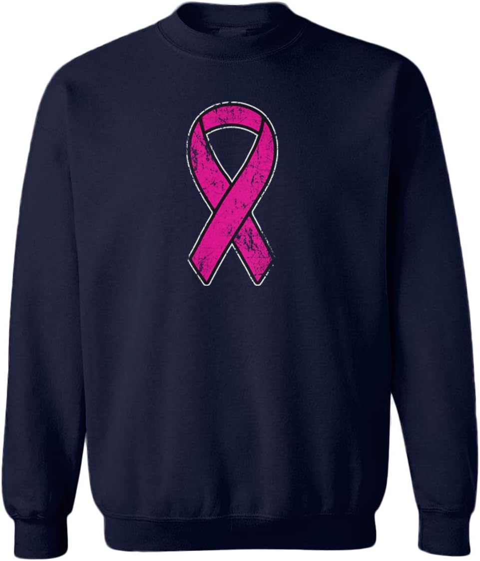 Tcombo Distressed Pink Ribbon - Breast Cancer Youth Fleece Crewneck Sweater