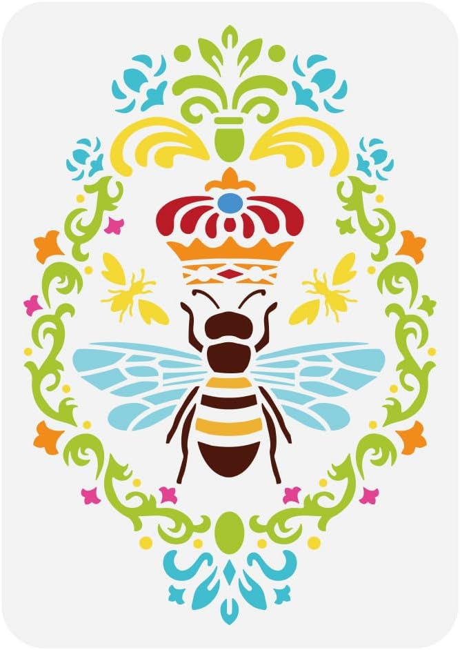 FINGERINSPIRE Bee Crown Stencil for Painting 21×29.7cm Large Bees Crown Pattern Drawing Template Reusable Oval Vintage Photo Frame Painting Stencil Animal Theme Template for Wall Furniture Decor