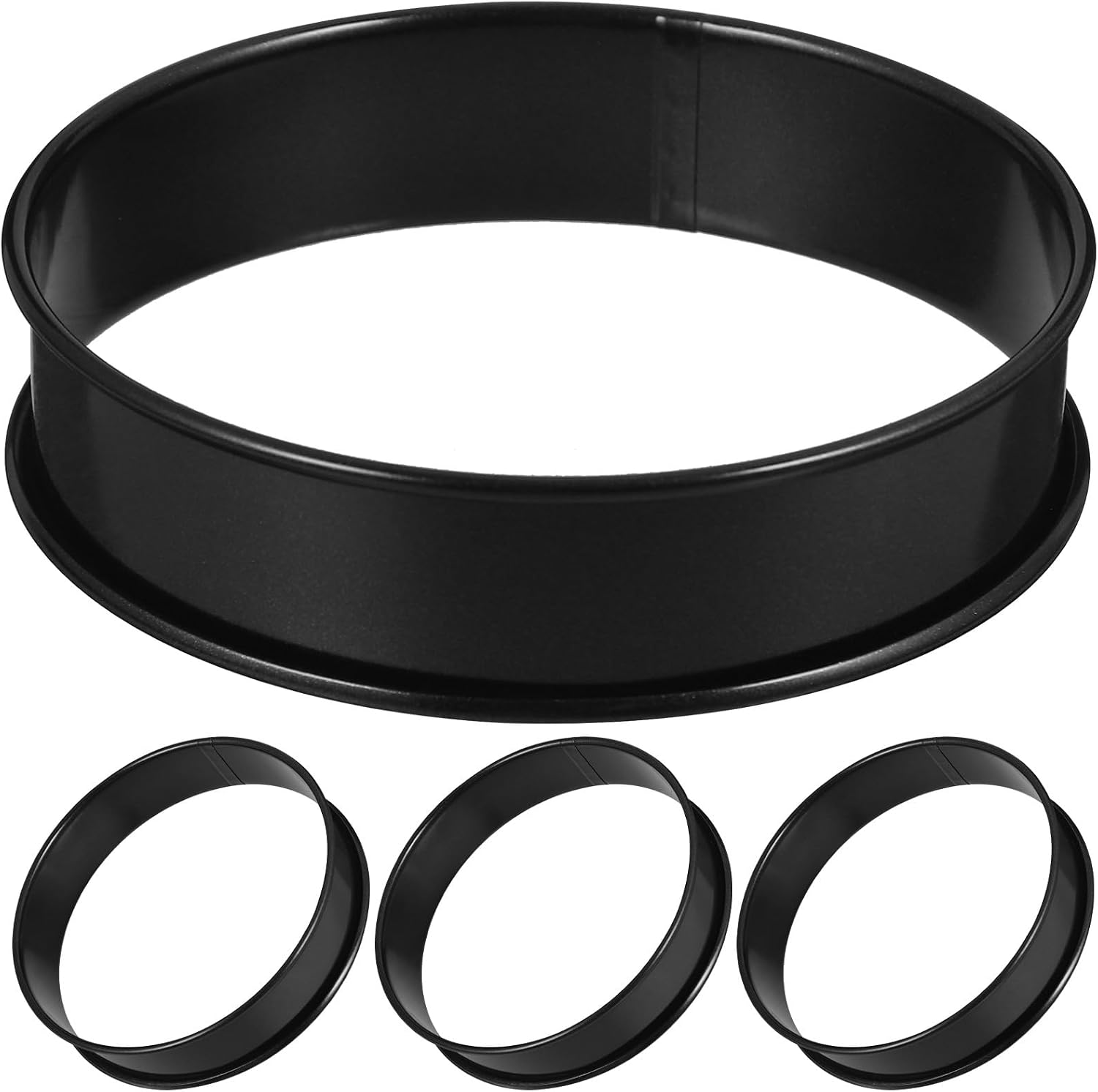 SEWACC 4pcs Nonstick Muffin Rings 10cm Inner Diameter Stainless Steel Double Rolled Edge Tart Baking Molds for Pastry and Dessert Cooking
