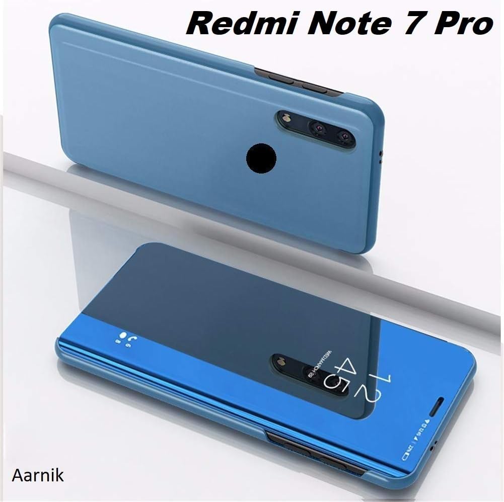 Aarnik Clear View Mirror Flip Cover for Xiaomi Redmi Note 7 Pro - Diamond Blue