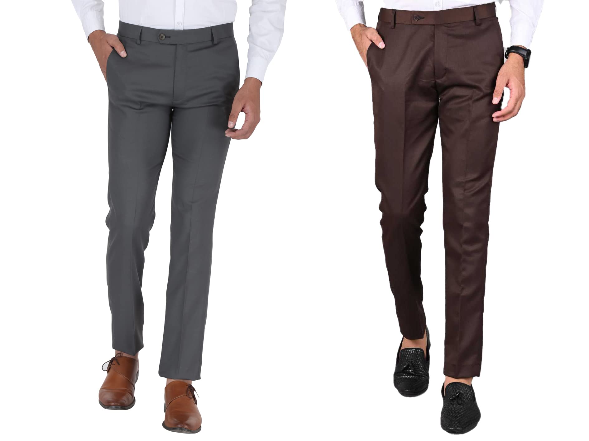 maleno Men's Regular Fit Polycotton Trouser Pant's Formal Trouser Casual Trouser Pant (Pack of 2)-picture-22