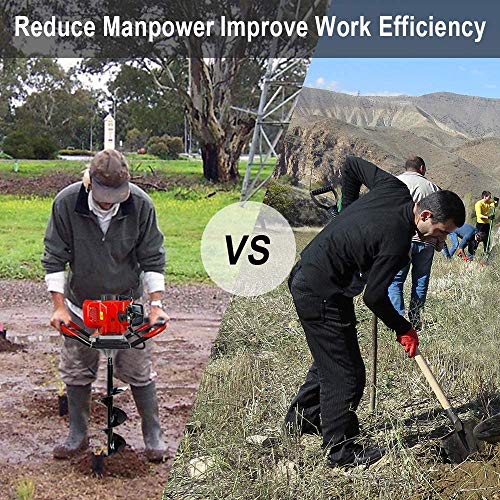 Eco Llc 63Cc Heavy Duty Gas Powered Post Hole Digger With 3Pcs Earth Auger Drill Bits (6" & 10" & 12'' Bits) And 60Cm Extention Rod （Products Will Be Delivered In Multiple Packages) #TOP2