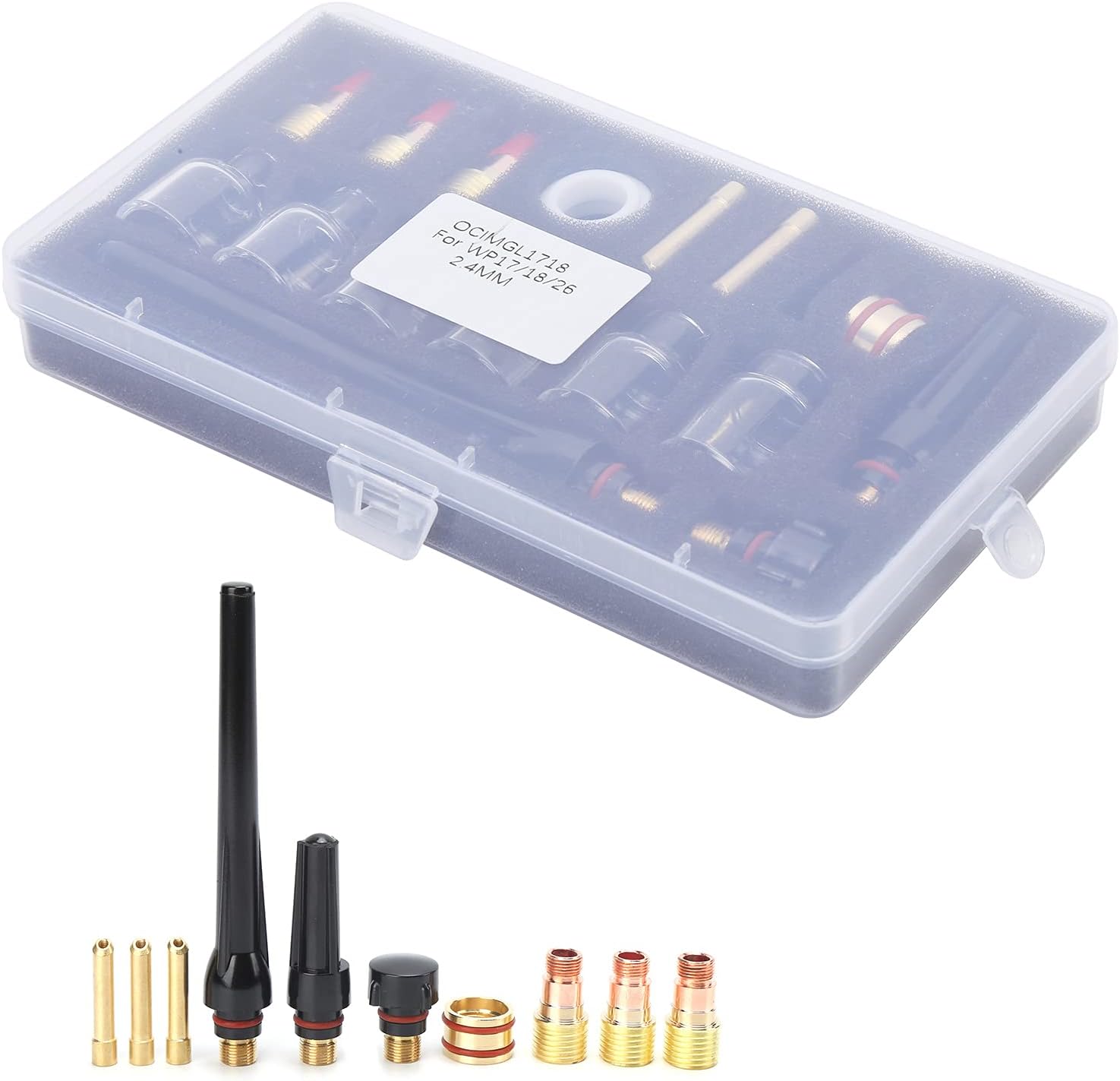 Welding Torch Access Kit for WP 17/18/27, B Welder Glass Cup Nozzle, 2mm Thick Glass Mouth with Tungsten Clamp and Sile, Tem bles