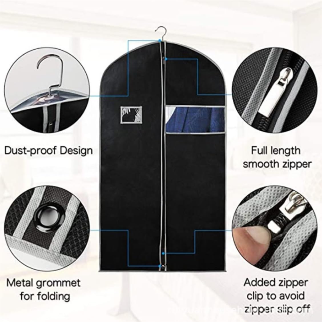 Fundas Ropa Bolsas para Ropa De Viaje, 5 Uds., Funda para 40 Pulgadas, Bolsa para Traje para Almacenamiento, Colgar, para Trajes con Cremallera, para Vestir Cubierta