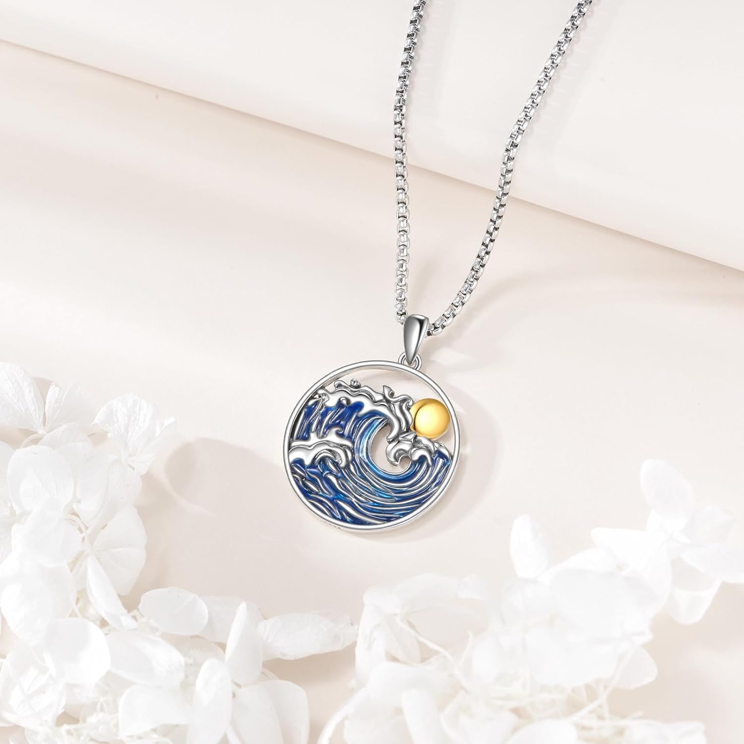 Wave Necklace 925 Sterling Silver Wave Pendant Necklace Ocean Beach Gifts for Women Men - Image 2