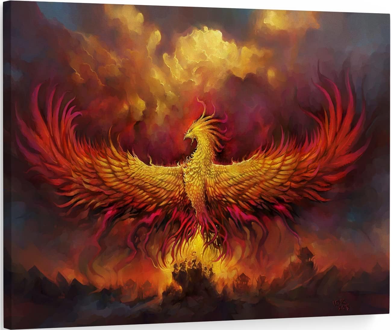 Phoenix Wall Art Phoenix Rising From the Ashes of Flame Canvas Wall Art Poster Prints Phoenix Bird Decor Chinese Dragon Picture Artwork Home Bedroom Living Room Decoration - 12x18 inch
