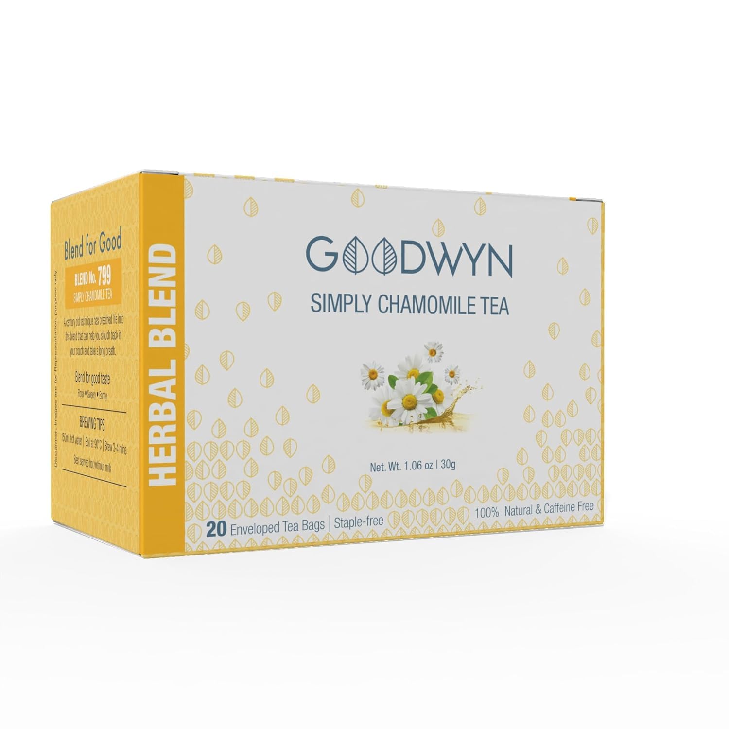 Chamomile Tea For Sleep (20 Tea Bags) | Real Chamomile Flowers | Caffeine-Free Herbal Tea | Promotes Relaxation, Calm, Stress Relief | Non Bitter | Plastic Free