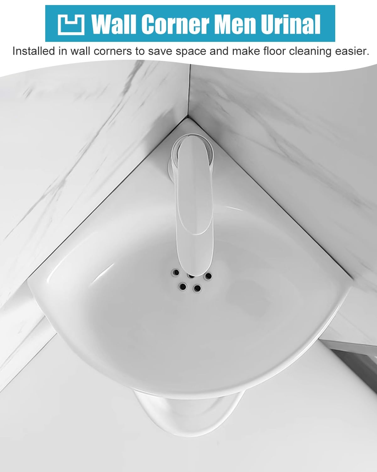 Orinal de esquina montado en la pared con lavabo y tubo, inodoro de cerámica para hombre, para baño, garaje, sótano, baño, fácil de limpiar (negro)