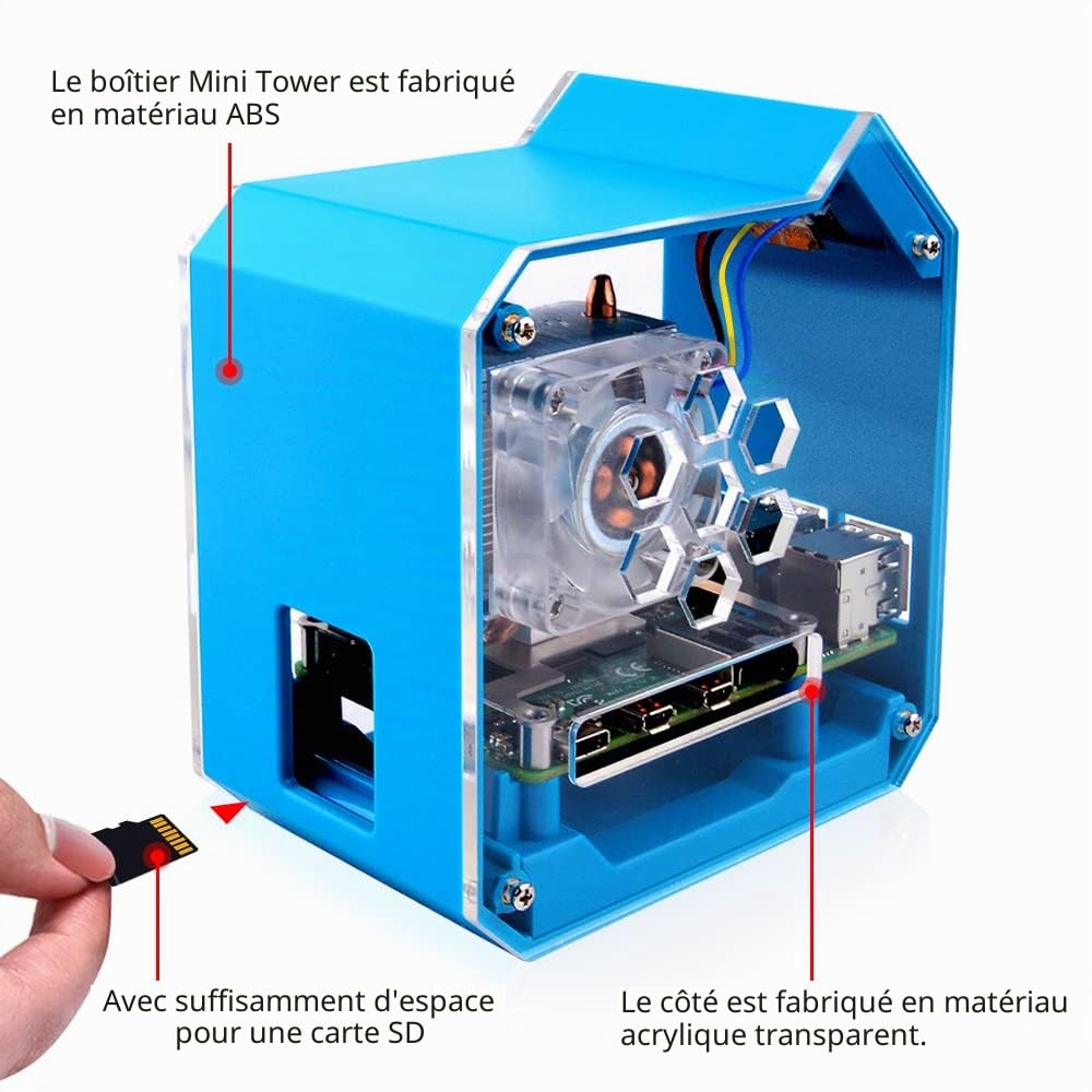GeeekPi Kit mini tour pour Raspberry Pi, boîtier Pi 4 avec refroidisseur ICE Tower, module OLED 2,4 cm, ventilateur RVB, dissipateur thermique, carte GPIO 1-2