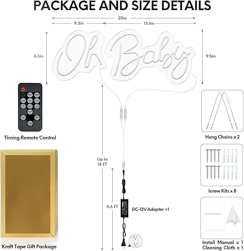 Miniatura 8 de Letrero de neón grande de 25 pulgadas para decoración de telón de fondo, regulable de 12 V, reutilizable, para decoración de baby shower, fiesta de