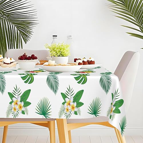 Miniatura 8 de Mantel hawaiano Luau con palmera tropical de selva, 2 piezas de 54 x 108 pulgadas, mantel rectangular de plástico desechable con hojas de Hawaii