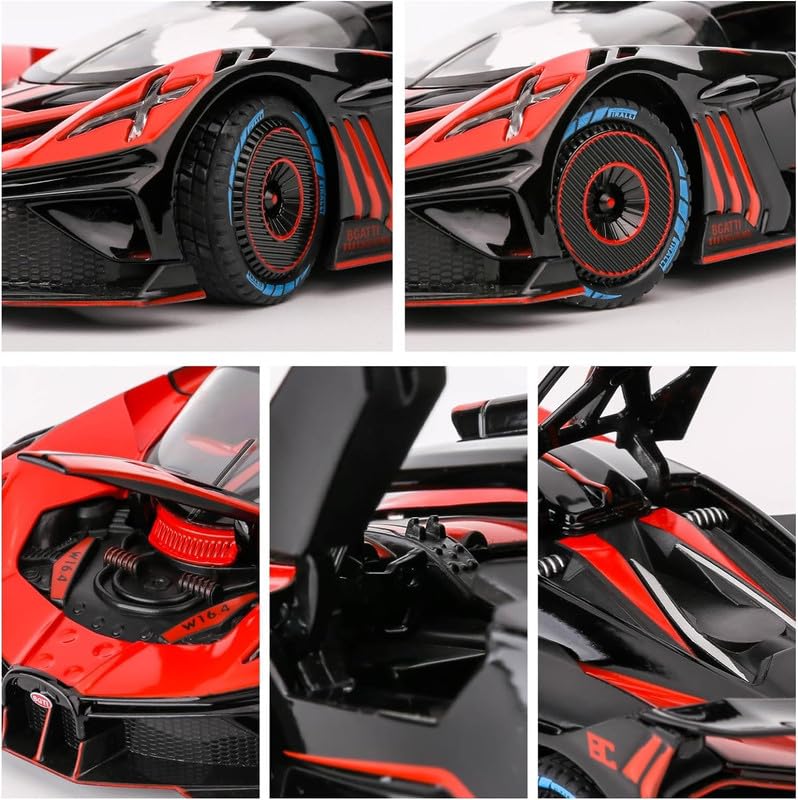 Image of Play Boy 1:24 Bugatti Bolide Model Diecast Metal Alloy Pullback Toy Vehicle with Openable Doors Light and Music Car for Kids (Multicolor)