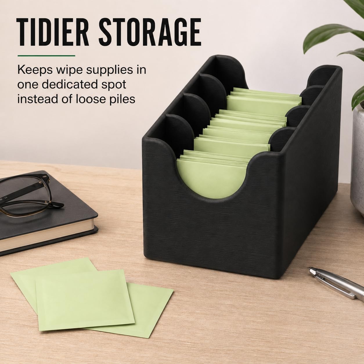 Lens Wipe Station Compatible with ZEISS - Holds 28 Pre-Moistened Wipes - Desktop Organizer for Cleaning Eyeglasses Camera Lenses