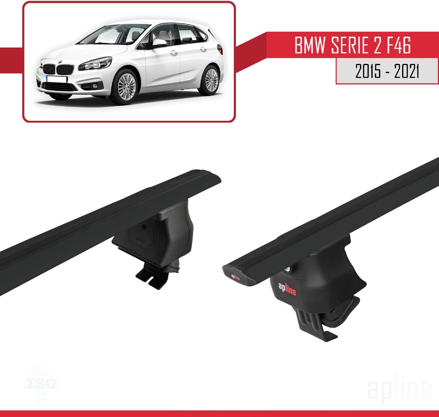 Compatible with BMW 2 Series (F46) Gran Tourer 2015-2021 ACE-4 Car Roof Rack Cross Bar Black Aluminium 2 Bars