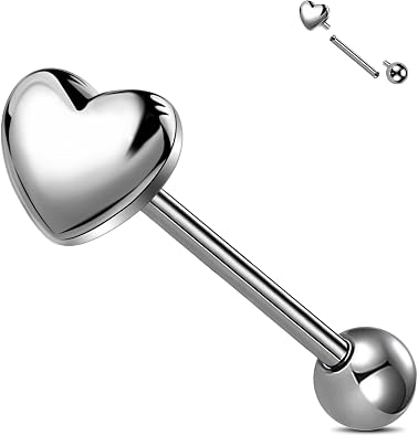 Jewseen G23 Implant Grade Titanium Tongue Piercing Jewelry Heart Tongue Rings Internally Threaded Tongue Barbell for Women Men