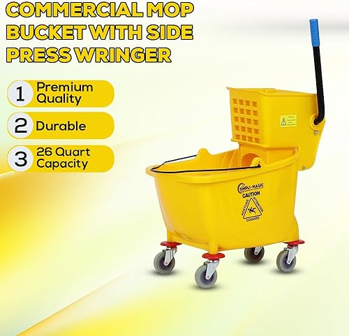 Vista 2 de Simpli-Magic 79358 Cubo comercial para fregona con escurridor de prensa lateral, 26 cuartos de galón, 14.75 pulgadas de largo x 12.95 pulgadas