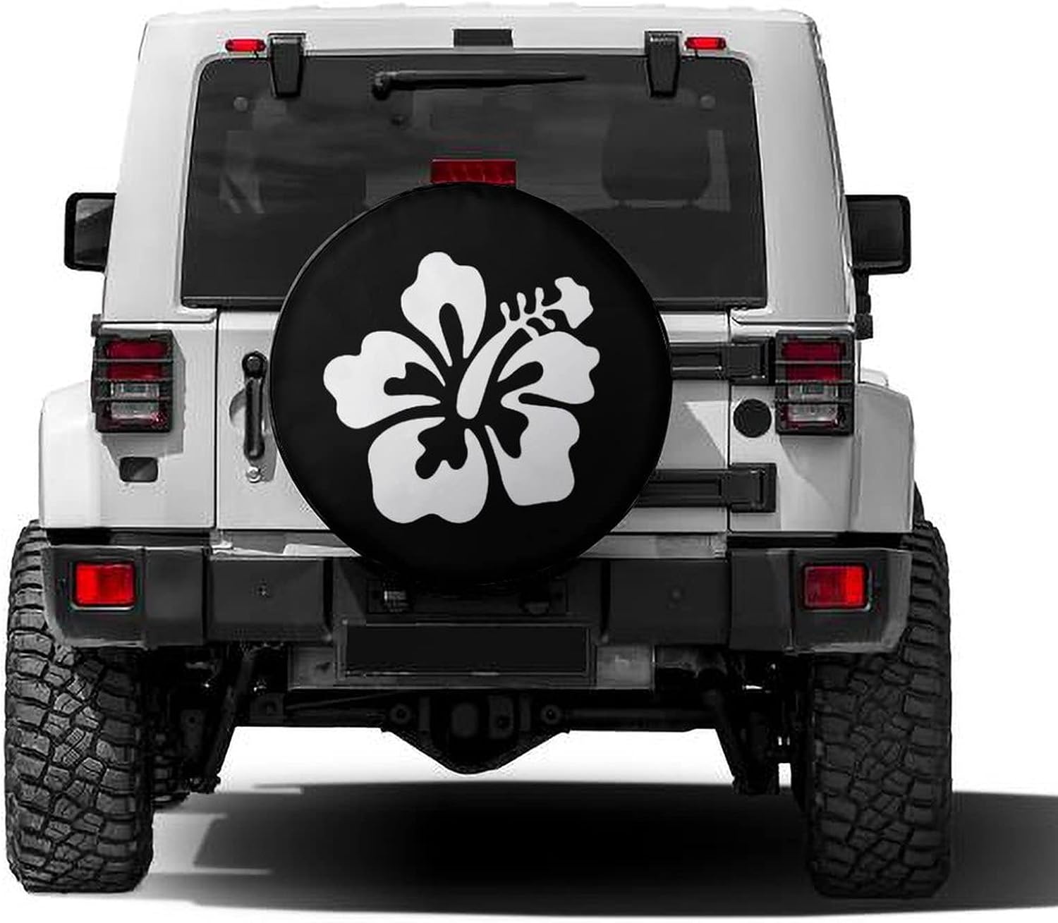 White Hibiscus Flower Spare Tire Cover PU Leather Wheel Tire Cover Fit Trailer, RV, SUV and Many Vehicle 17inch