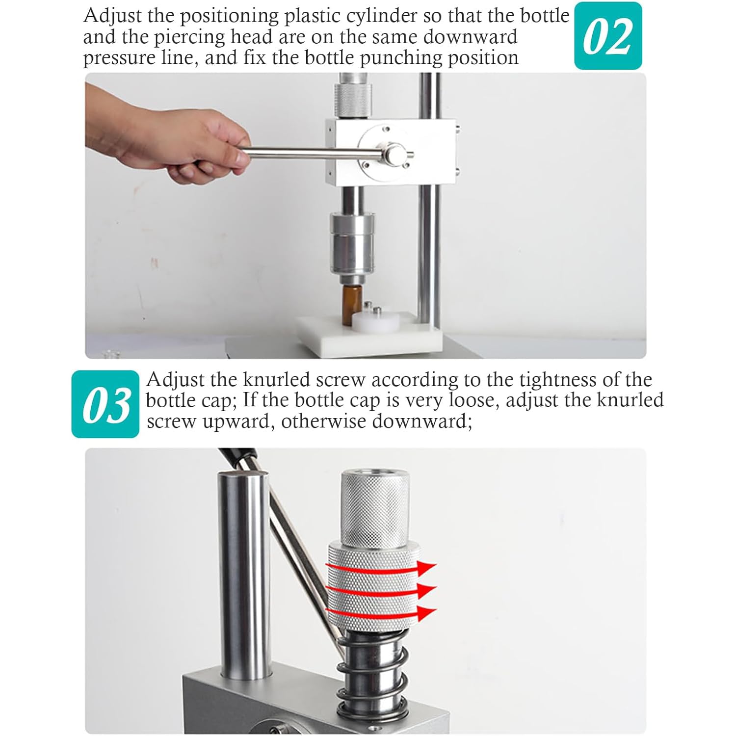 Máquina taponadora para viales, máquina prensadora manual, altura ajustable, 10-30 botellas por minuto, ideal para alimentos, embalaje y aplicaciones químicas