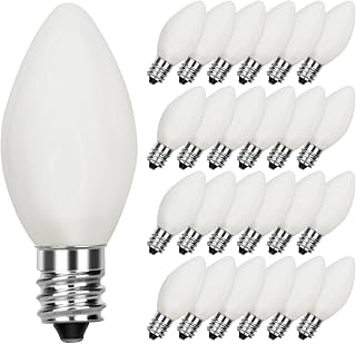 C7 White Replacement Light Bulbs, Christmas Ceramic White Night Light for Window Candles & Chandeliers Replacement Bulb, E12 Candelabra Base Incandescent Light Bulbs, 25 Pack-5 Watt