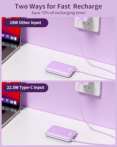 Miniatura 5 de ANOUV Cargador portátil Mini Power Bank 10000mAh, PD 22.5W de carga rápida, pequeña batería externa con PD 3.0 y QC 3.0, cargador de teléfono