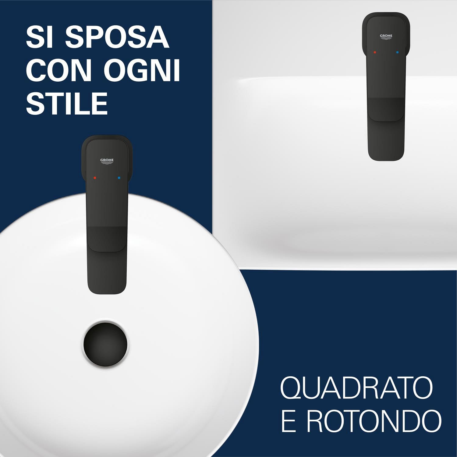GROHE Dice Rubinetto miscelatore per lavabo con piletta push-open (M-Size 172 mm, cartuccia ceramica 28 mm, risparmio idrico, facile da installare), nero opaco, 1018332430